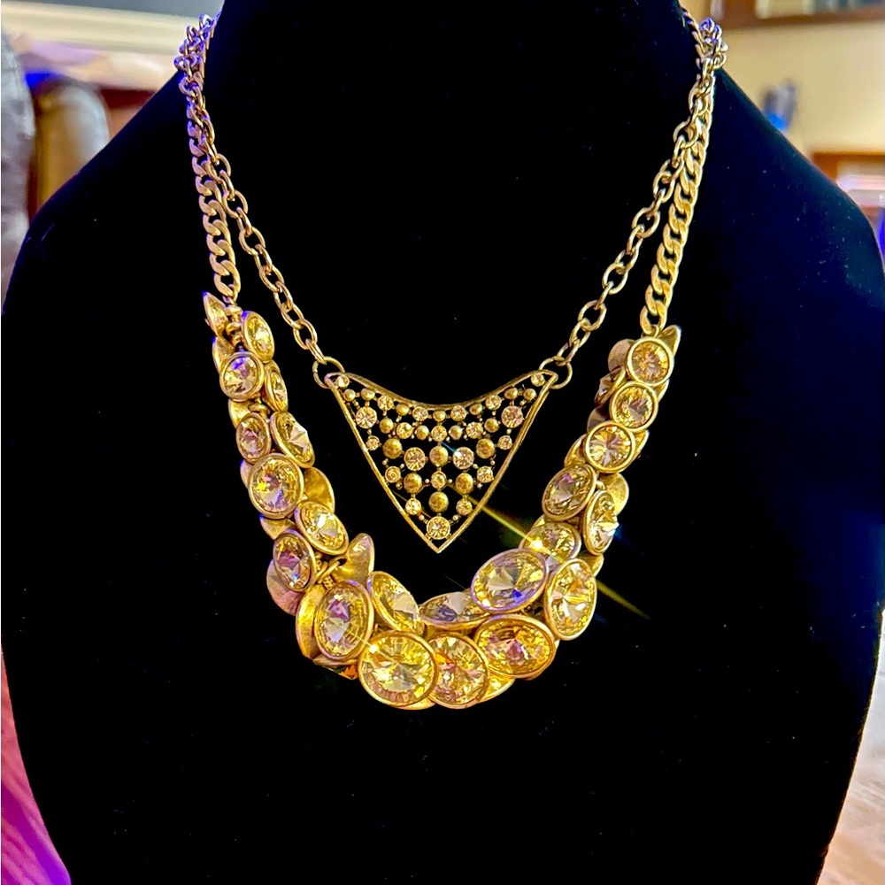 Bundle/lot 2 statement necklaces 1 Fossil & 1 unmarked silvertone white crystal